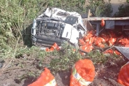Caminho carregado com cebolas tomba na BR-470, em Ibirama
