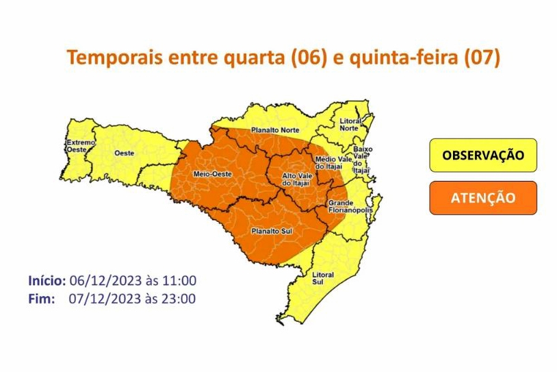 Defesa Civil de SC alerta para risco de alagamentos e deslizamentos no Vale do Itaja