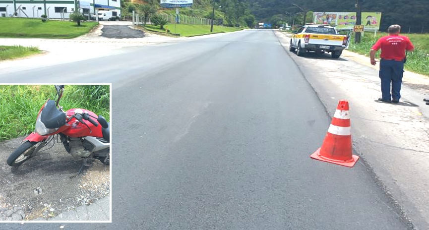 Jovem  hospitalizado aps acidente de moto na Ivo Silveira, em Gaspar