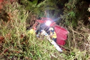 Carro despenca de ribanceira aps colidir contra outro veculo em rodovia de SC