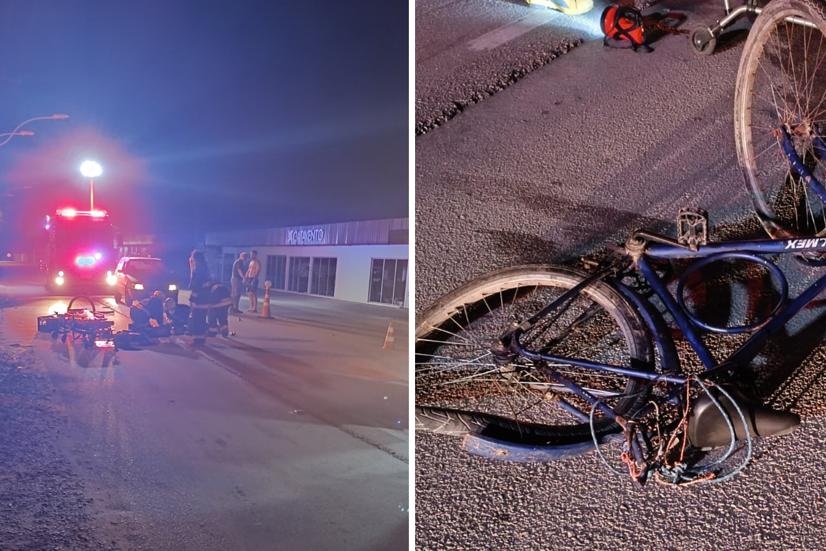 Acidente entre carro e bicicleta deixa homem ferido no Centro de Ilhota