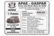 Sorteio da rifa da Apae de Gaspar  prorrogado para setembro