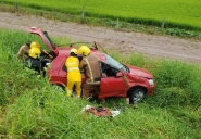 Mulher e criana so levadas ao hospital aps carro capotar na BR-470, em Ilhota