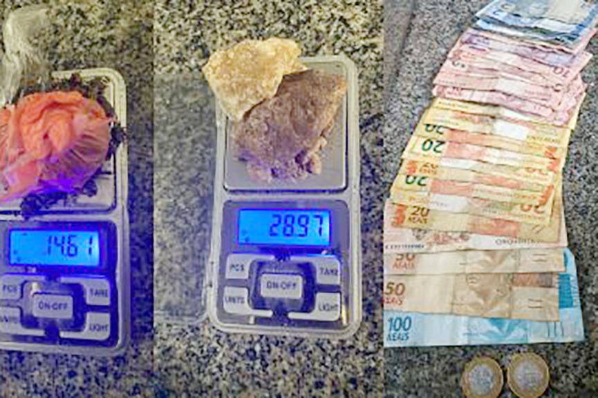 Cão da PM localiza drogas e casal é preso com crack, maconha e cocaína em Gaspar