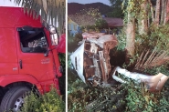 Carro fica destruído e motorista morre em grave acidente com caminhão em Navegantes
