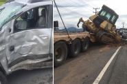 Homem e crian�as ficam feridos em acidente entre carro e caminh�o em Gaspar