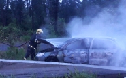 Carro fica destruído em incêndio na BR-470, em Gaspar
