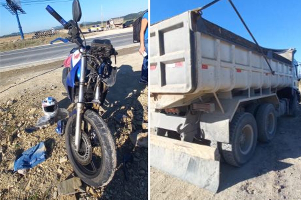 Acidente entre moto e caminhão deixa jovem ferido na Av. Francisco Mastella, em Gaspar