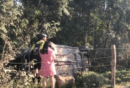 Jovem é levada ao hospital após carro tombar no bairro Minas, em Ilhota