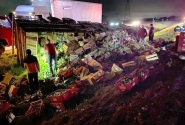 Caminh�o carregado de bananas e abacates tomba e motorista fica ferido na BR-470, em Ilhota