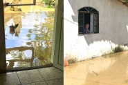 Água fica na soleira da porta e quase invade casa na divisa de Ilhota e Itajaí