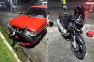 Coliso frontal entre carro e moto deixa homem ferido no Bateias, em Gaspar