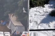 Caminho carregado de cido sulfnico se acidenta em Joinville; produtos formam grande correnteza de espuma no rio