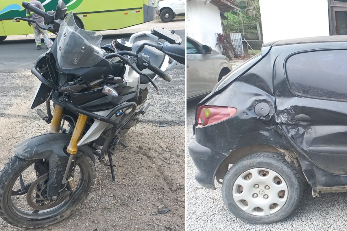 Colisão entre carro e moto deixa dois homens feridos na Ivo Silveira, em Gaspar; um em estado grave