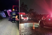 Carreta tomba no bairro Pedra de Amolar, em Ilhota; motorista � hospitalizado