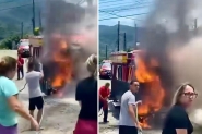 Caminhão dos bombeiros de Gaspar pega fogo