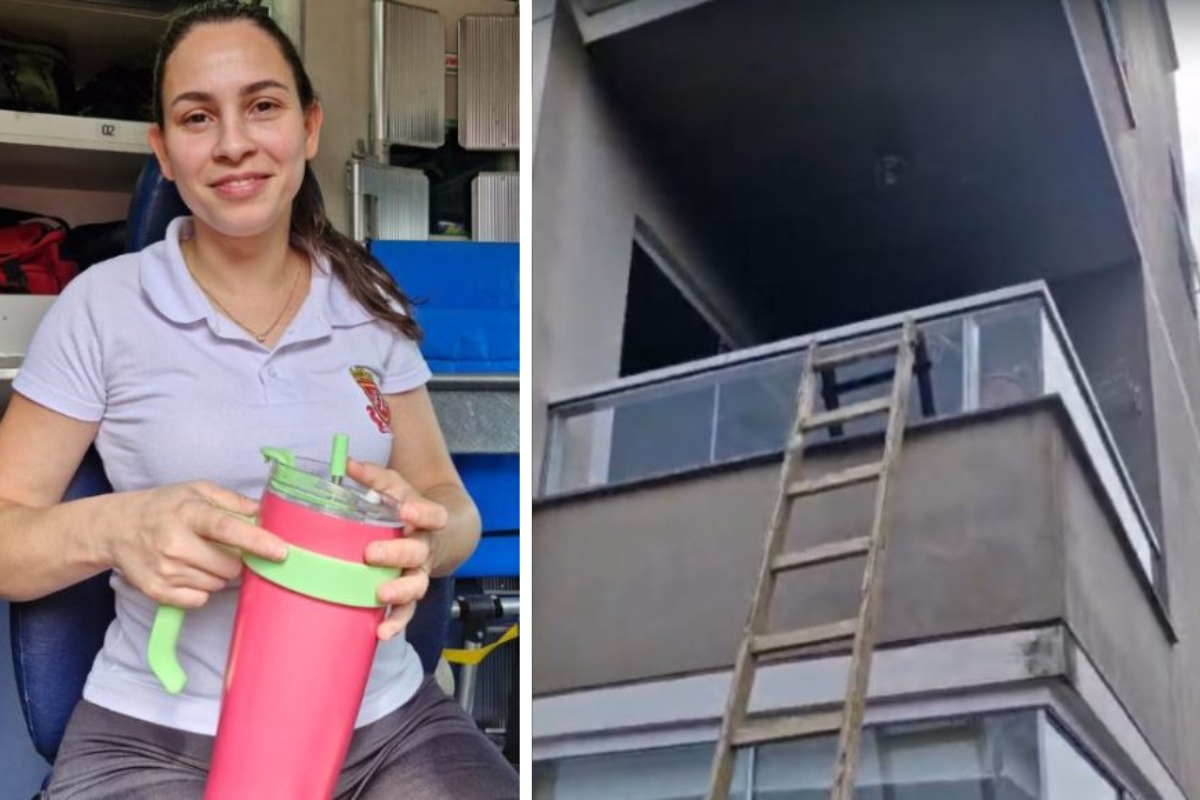 Professora usa escada para acessar apartamento e conter incêndio em Indaial