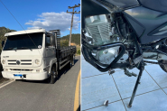 Piloto de moto  hospitalizado aps coliso com caminho em Ilhota