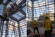 Bombeiros usam tcnicas de salvamento em altura para resgatar trabalhador que se acidentou em obra em Gaspar