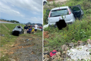 Carros colidem e caem em valas na BR-470, em Ilhota