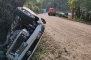 Mulher  hospitalizada aps capotar carro no Belchior, em Gaspar