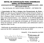 Edital de Convocação Assembleia Extraordinária Apae Ilhota