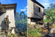 Inc�ndio atinge casa no bairro Gasparinho, em Gaspar