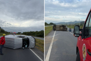 Motorista sai ileso após veículo capotar na BR-470, em Ilhota