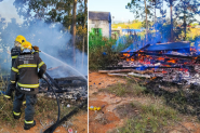 Casa � destru�da por inc�ndio no Barrac�o, em Gaspar