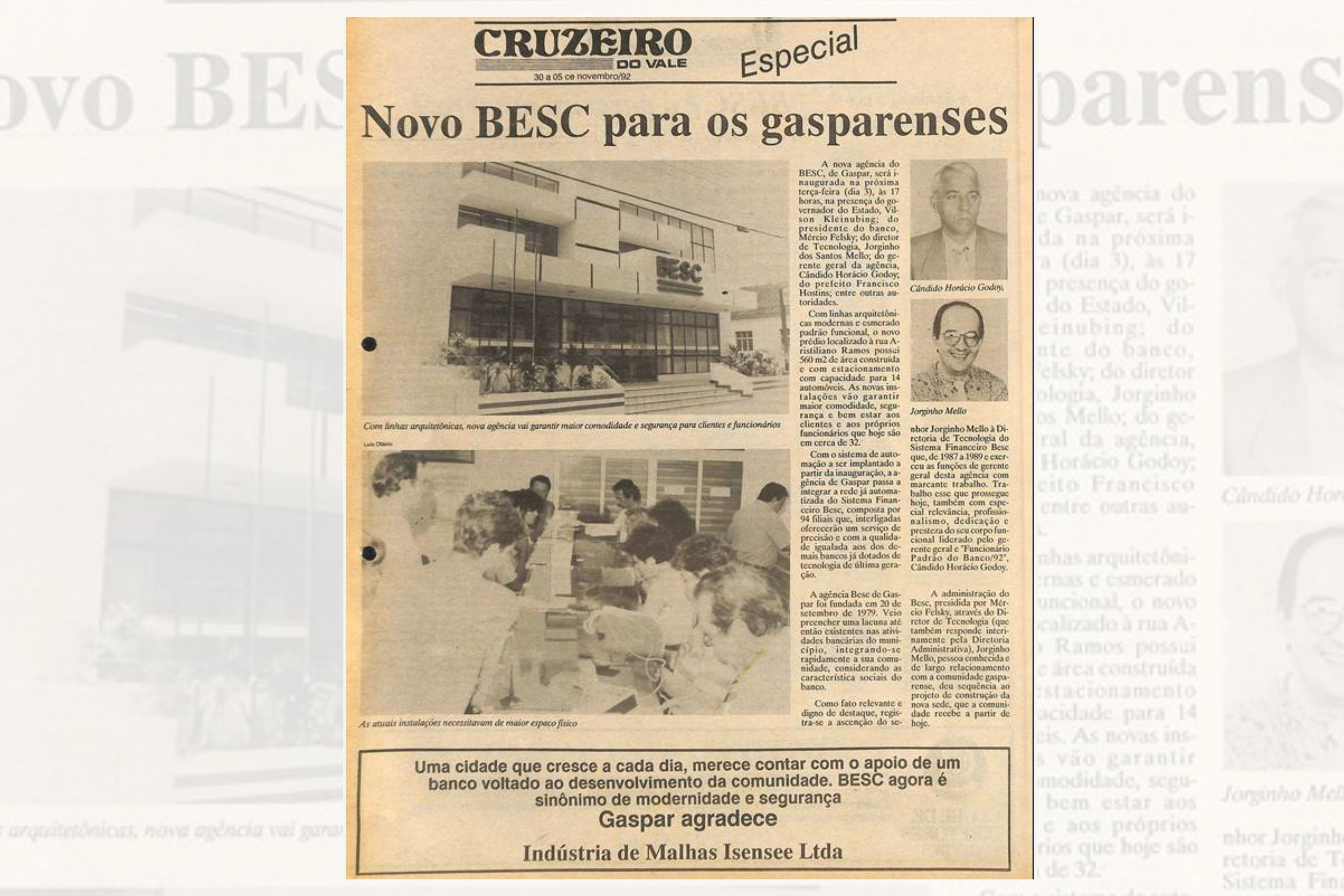 Saiu no Cruzeiro em 30/11/1992: Novo BESC para os gasparenses