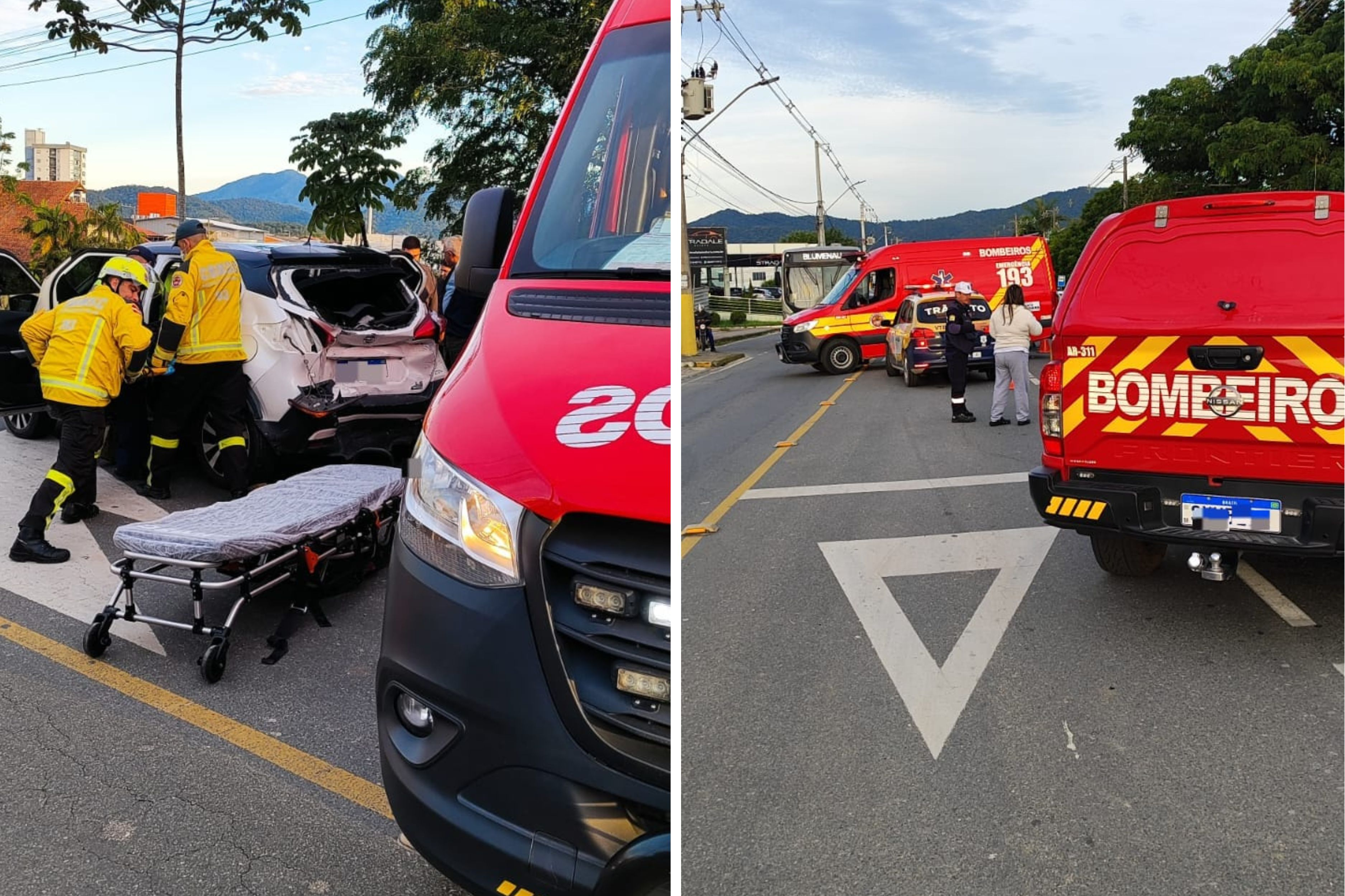 Colis�o entre tr�s carros deixa mulher ferida no Santa Terezinha, em Gaspar
